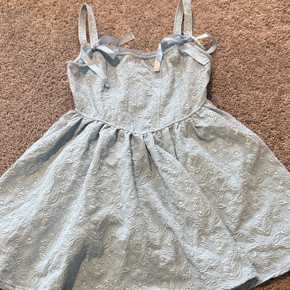 Women’s Light Blue Lace Party Dress with Ribbon Straps